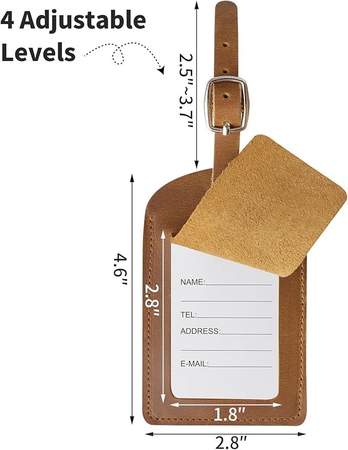 Ringsun Genuine Leather Luggage Tag for Suitcases ID Tags Bag Tags for Luggage (2 Pack)