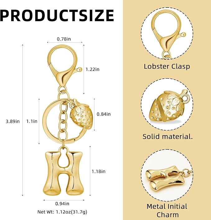Gold Bubble Heart, Cherry, Bow & More Designs Letter Initial Keychain Bag Charms – Cute Purse Charms for Handbags