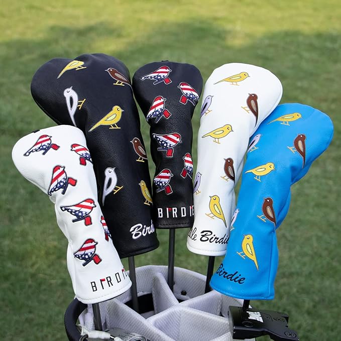 Golf Club Head Covers Birdie Driver Headcovers Fairway Wood Covers Hybrid Cover Elegant Embroidery Premium Leather Golf Mallet Blade Putter Cover