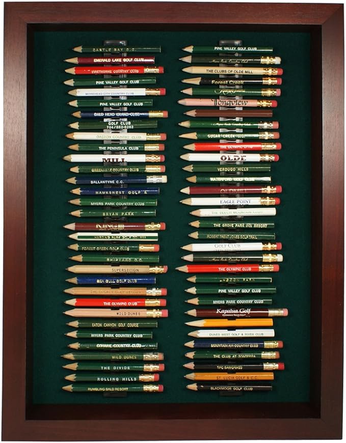 Eureka Golf Pencil Display Case | Holds 64 Round or Hexagonal Golf Pencils | Cherry Finish | Made in The USA