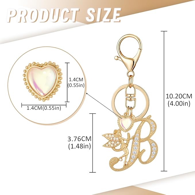 Gold Plated Alphabet Initial Letter Keyring Keychain for Women Girls Crystal Key Chains for Wallet Backpack Bag Charm