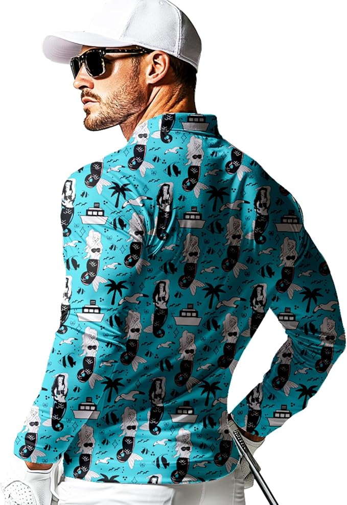 Men's Long Sleeve Golf Shirt Quick Dry 3 Button Work Fishing Outdoor Casual Collar Shirt