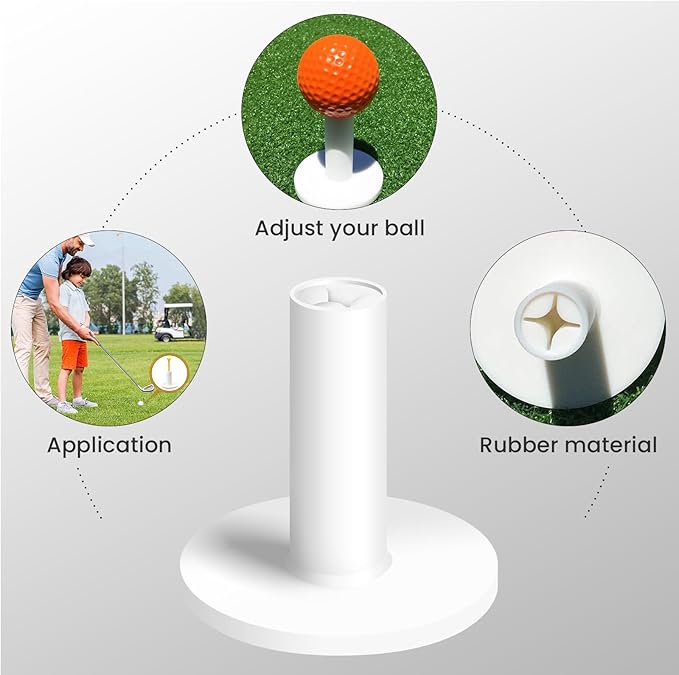 FINGER TEN Golf Rubber Tee Driving Range Value 5 Pack for Indoor Outdoor Practice Mat, Tee Adaptor Size 1.5’’ 2.0’’White Black Tee Holder Set for Hitting Mats