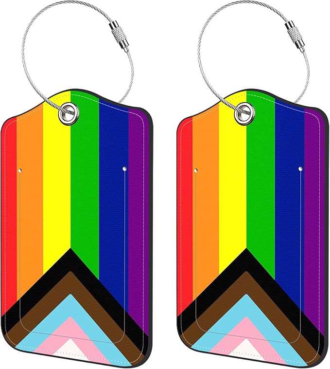 2 Pack Luggage Tags for Suitcase,Rainbow Flag PU Leather Luggage Tags with Privacy Cover Name Address Labels and Steel Ring,Creative Travel Accessories for Men and Women
