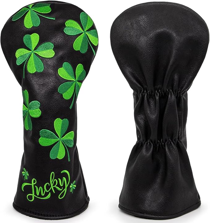 Live Lucky Golf Club Headcover Shamrock Golf Head Cover Elegant Embroidery Premium Leather Driver Covers Fairway Wood Covers Hybrid Headcovers Mallet Blade Putter Covers