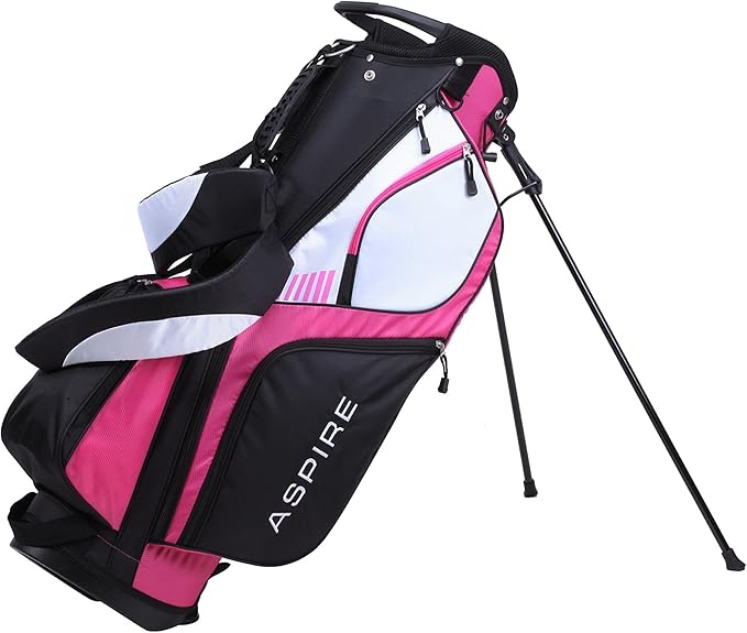 Aspire XD1 Womens Golf Clubs Full Set, Includes Driver, Fairway, Hybrid, 6-PW Irons, Putter, Stand Bag, 3 H/C's, Ultra-Light Graphite Shafts, Golf Clubs Women Right Handed, Comes in 3 Sizes, Pink