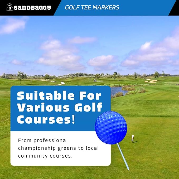 Sandbaggy Plastic Tee Markers for Golf Course (UV Resistant) - Steel Spike - Safety Caps Included