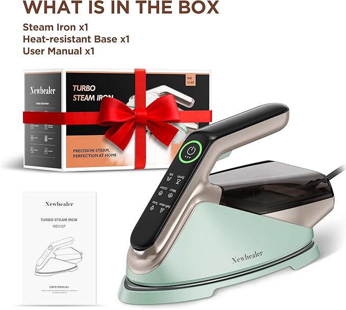 Newbealer Steam Generator Iron, 1500W Turbo Steamer for Clothes, 2 Bar Pressure Clothes Iron, 4 Steam & 4 Dry Heat Modes, Fast Heat-Up, 350ml Detachable Tank, Auto-Off, Self-Cleaning (Green)