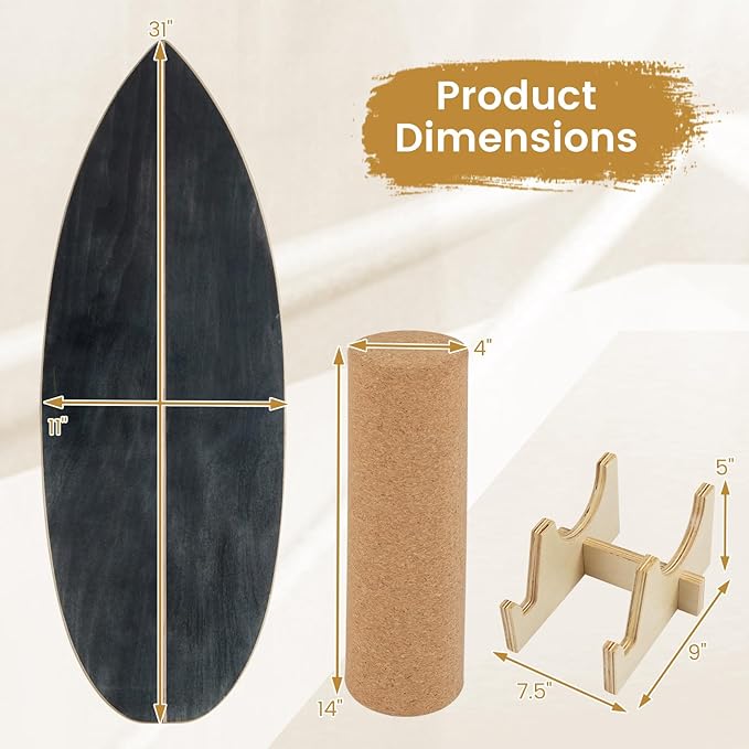 GYMAX Balance Board for Adults, 330LBS Wobble Boards with Storage Rack, Wooden Exercise Balancing Stability Trainer for Improve Balance, Surfing, Skate, Yoga, Skateboarding