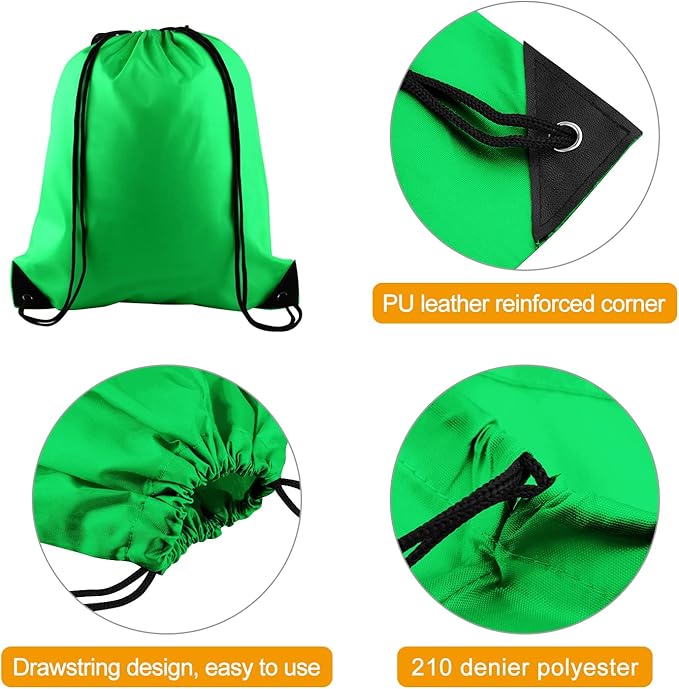 KUUQA 50Pcs Green Drawstring Backpack Bulk Drawstring Bags String Bags Storage Bags Gym Backpack for Sport Gym Traveling