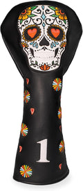 Colorful Skeleton Embroidery Club Covers Driver Headcovers Fairway Wood Cover Hybrid Head Cover Leather 3 Wood Headcover Golf Club Covers for Most Brand.