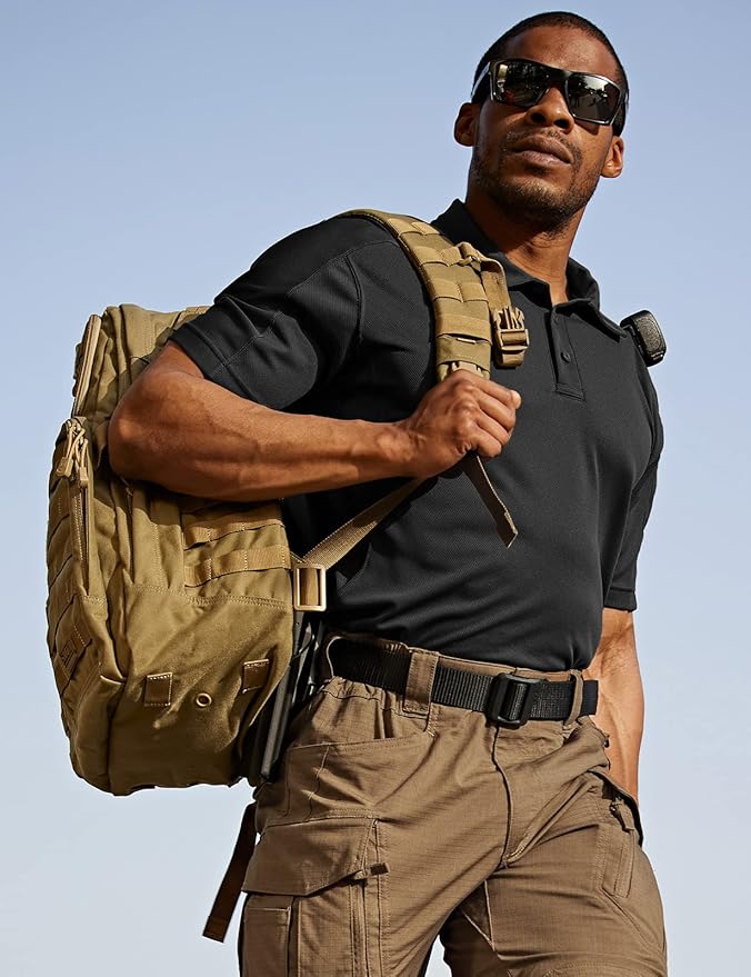 CQR Men's Polo Shirts, Tactical Short Sleeve Golf Performance Shirts, Lightweight Dry Fit UPF 50+ Pique