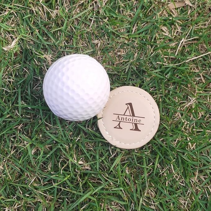 Personalized Golf Ball Markers, (Set of 2) Custom Magnetic Leather Golf Markers, Gift for Men Dad Husband
