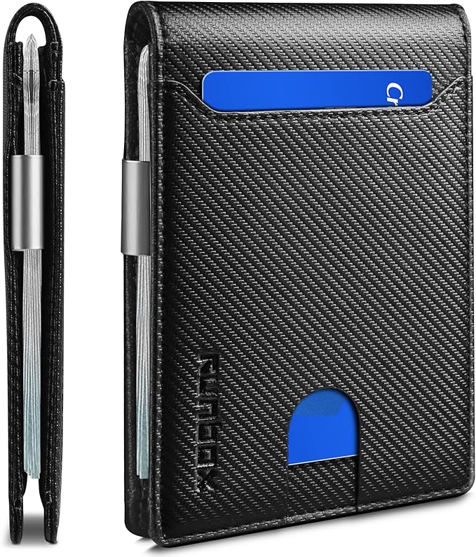 RUNBOX Money Clip Wallets for Men,Slim Leather Mens Bifold Wallet,RFID Blocking Front Pocket Wallet,Thin Credit Card Holder with Gift Box