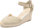 Platform Wedges Sandals for Women, 3" Wedge, Ankle-Strap, Cap Toe, Summer Espadrilles Heel Shoes