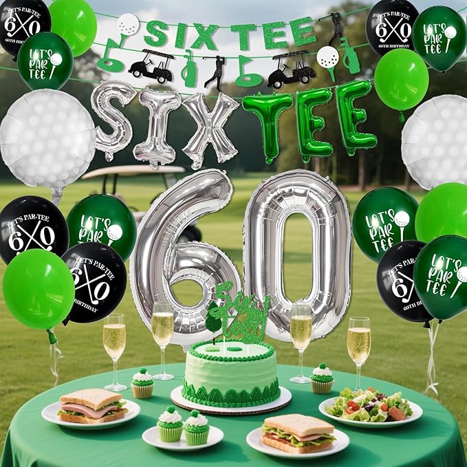 60th Birthday Decorations, Golf Themed 60th Birthday Party Decorations Gifts for Men Him with 60 Number Balloons Sixtee Banner Cake Topper