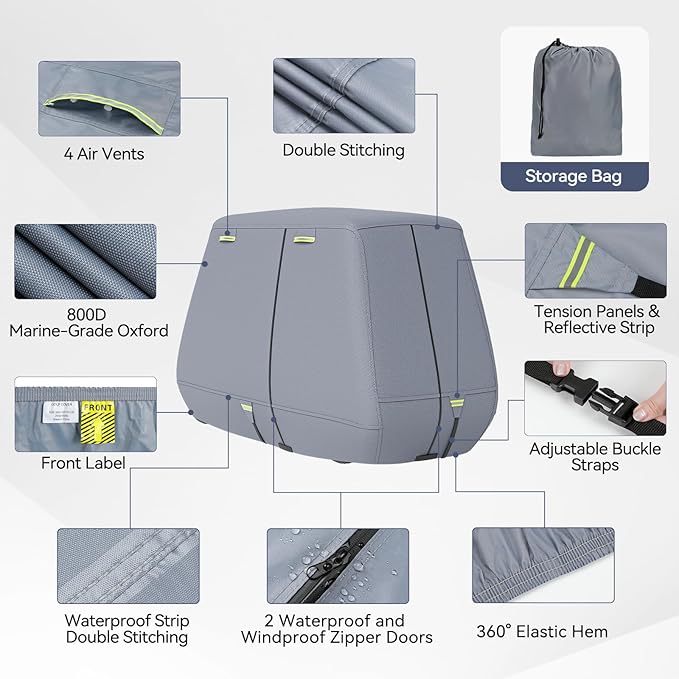 800D Waterproof Golf Cart Cover 2/4/6 Passenger, Heavy Duty Solution-Dyed Polyester UPF 50+, Universal Fits for EZ GO Yamaha Club Car