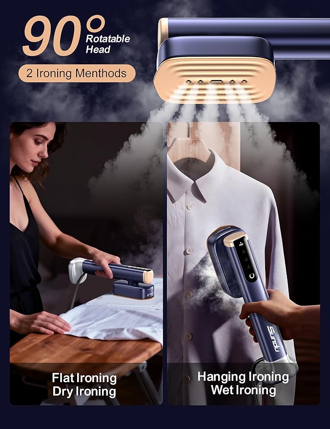 Travel Steamer for Clothes, with 2 Water Tanks (180 ml and 100 ml), Fast Heating, 24g/min Strong Steam, Mini Clothes irons LED Touch Display Dry Ironing, 1200W Portable Steamer ＆ Iron 2 In 1
