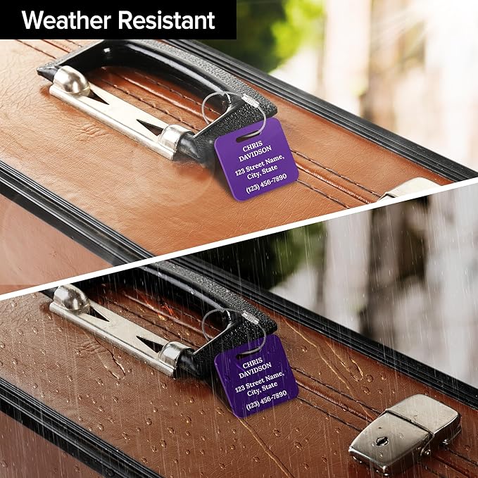 Custom Luggage Tags, Personalized Name Address for Suitcases,Backpack, Handbag, Travel Equipment Tag, 2x2 Inches, Acrylic Heavy Duty Made in The USA by My Sign Center- Purple