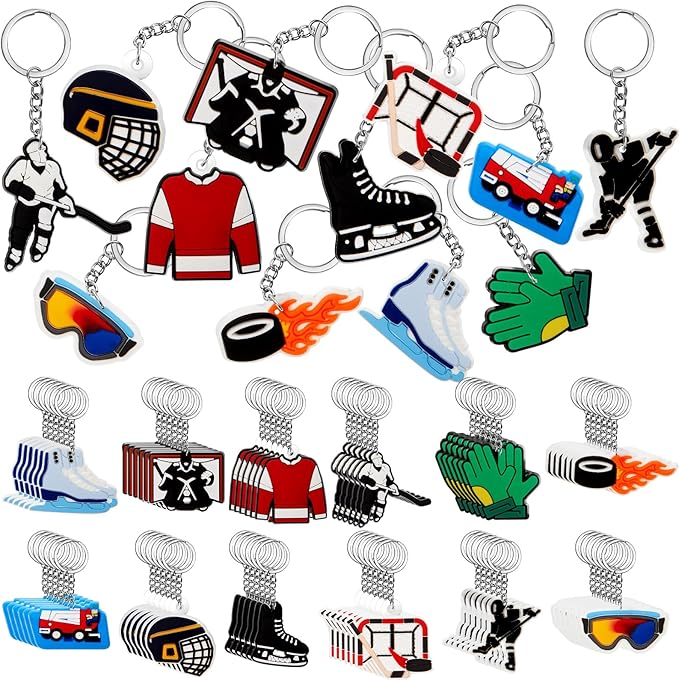 Batiyeer 72 Pack Ice Hockey Keychains Bulk Party Favors Sports Ball Key Chains Funny Keyring Gifts for Women Men Birthday Supplies