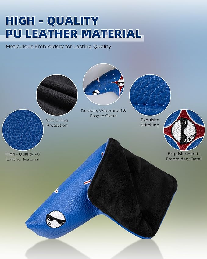 Golf Club Headcover Poker Element Embroidery Design Magnetic Closure Elegant Premium PU Leather Driver Fairway Wood Hybrid Blade Mallet Putter Cover Wood Head Cover