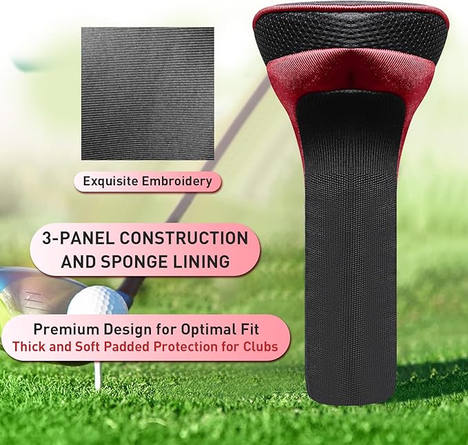 FINGER TEN Golf Club Head Covers for Woods Driver Fairway Hybrid Value 3/5 Pack, Long Headcover Interchangeable Accessories for Ultimate Club Protection