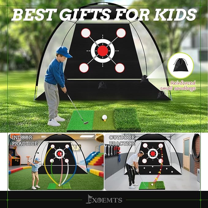 Golf Net 10x7FT with Tri-Turf Mat, Ball, Target & Bag, All-in-One Golf Practice Hitting Net for Backyard Driving, Chipping & Swing, Indoor Outdoor Training Aid, Gift for Men Dad Him Golfer
