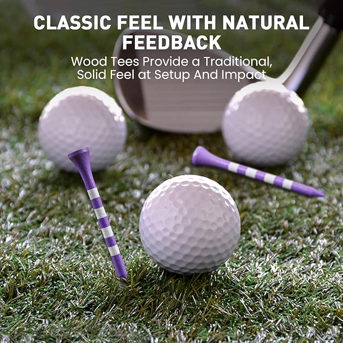FINGER TEN Golf Tees Wood 3 1/4 2 3/4 Inch Value 50/120 Count, Durable Tees with Bright Colored Stripes for Consistent Height, 70mm 83mm Long Tees Ideal for Golfers