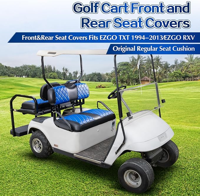NOKINS 4PCS Golf Cart Diamond Seat Covers Kit,Front and Rear Seat Covers Fits for EZGO/Club Car/Yamaha Original Regular Seat Cushion, No Stapler