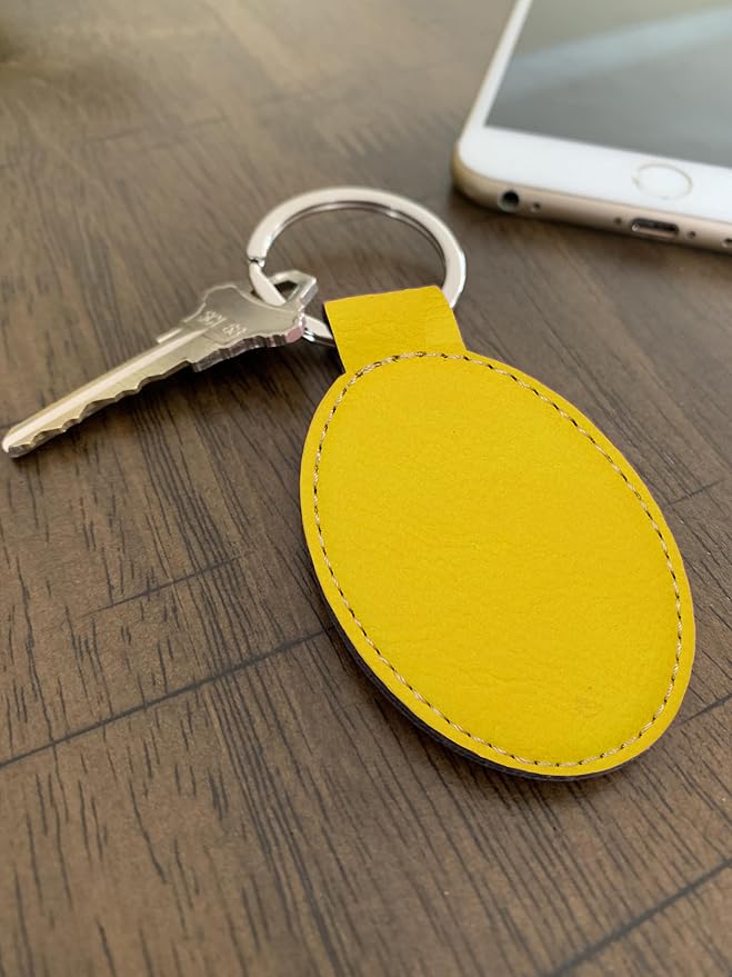 LaserGram Oval Keychain, Palm Trees, Personalized Engraving Included (Yellow)