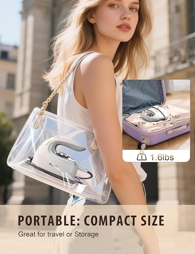Sundu Small Iron for Clothes with Steam,Travel Iron Portable Non-Stick Soleplate Steamer for Quilting & Sewing,300 Microsteam Holes,90ml Water Tank,Lockable Safety Base-Silver