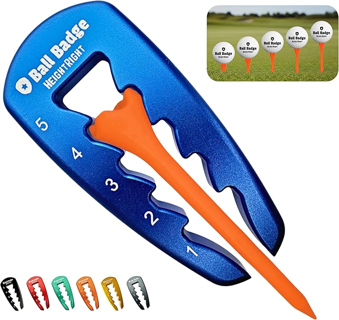 Ball Badge HeightRight Adjustable Golf Tee Height Tool – Precision Tee Height Setter for Consistent Swings, Durable Aluminum Design, Easy-to-Use Golf Training Aid