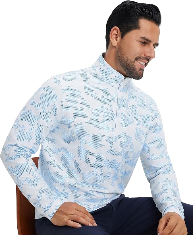 M MAELREG Quarter Zip Golf Pullover Men Dry Fit Long Sleeve Performance Wicking 1/4 Zip Full Print Pullover Mens Sweatshirt