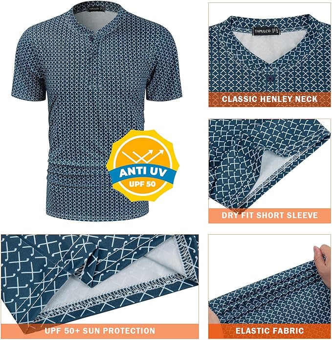 TAPULCO Mens Collarless Golf Shirts Short Sleeve Dry Fit Stretch Casual Breathable Lightweight Tshirts
