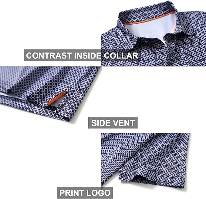 Golf Shirts for Men Dry Fit Short Sleeve Print Performance Moisture Wicking Polo Shirt
