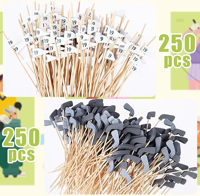 500PCS Golf Cocktail Picks 5.3inch Bamboo Golf Toothpick for Appetizers Golf Club Drink Cocktail Stirrers Golf Cake Topper Flags Golf Cocktail Toothpicks Golf Cake Topper for Golf Party Decorations