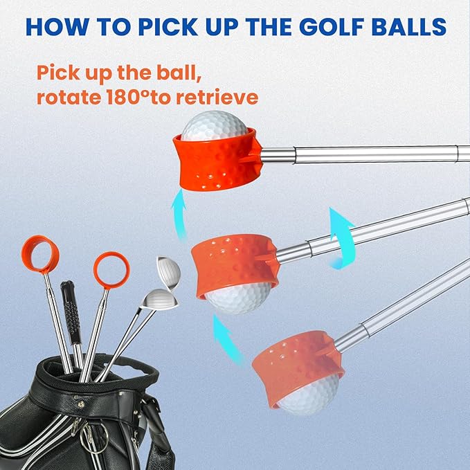 Golf Ball Retriever, Max 5.9 Ft Lightweight and Portable Golf Ball Retriever Telescopic, Stainless Golf Ball Grabber with Anti-Slip Handle, Golf Accessories Gifts for Men Women