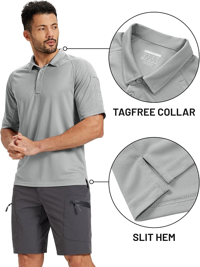 TACVASEN Men's Polo Shirts Short Sleeve Golf Polos Dry Fit UPF 50+ Performance Tactical Collared Hiking Shirt