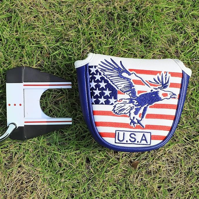 Golf Putter Cover USA Mallet Putter Headcover with Magnetic Closure Leather Golf Club Covers for Most Brand