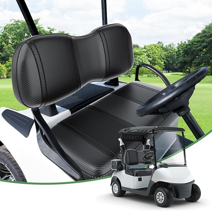 T TGBROS Golf Cart Seat Covers Fit for Yamaha Club Car EZGO Ordinary Front Rear Seat Cushion Waterproof Vinyl Leather Breathable Comfortable Replacement Black Seat Cover Anti-Scratch