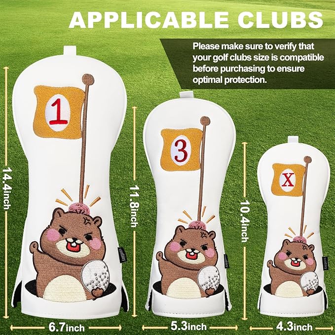 Golf Club Cover for Driver Fairway Wood Hybrid Mallet Putter Cover, Wootfairy Golf Club Headcovers Waterproof Leather White Accessories Compatible with Taylormade Odyssey and More Brand