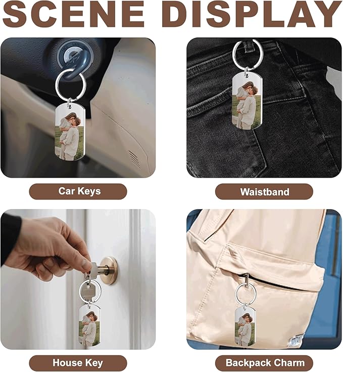 Custom Keychains with Picture Personalized Photo Logo Text Customized Key Chain for Boyfriend Dad Men Women Gifts