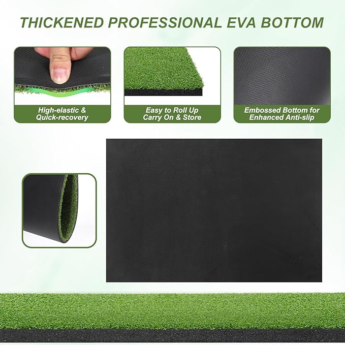 Golf Hitting Mat 24" x 16" Thickened Golf Mats for Chipping and Driving, Golfs Practice Swing Mat Turf Mats for Indoors & Outdoors