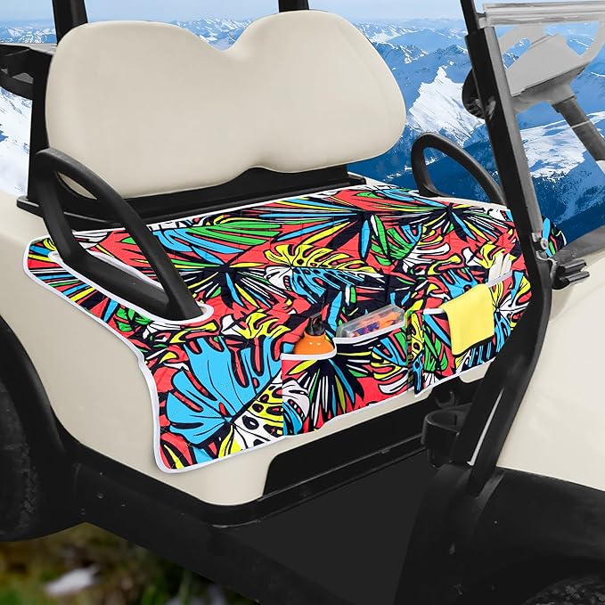 Golf Cart Seat Covers, Universal Golf Cart Seat Towel Blanket with 4 Front Pockets & Nonskid Bottom Fits for EZGO, Yamaha, Club Car and More 2 Person Seats Golf Carts