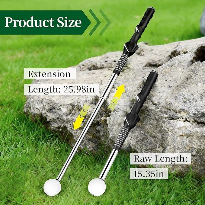 Retractable Golf Swing Training Aid, Portable Golf Swing Trainer for Warm Up Right-Handed Click Stick Golf Grip Trainer with Rhythm Click Sound, Golf Accessories for Beginners, Indoor Outdoor Practice
