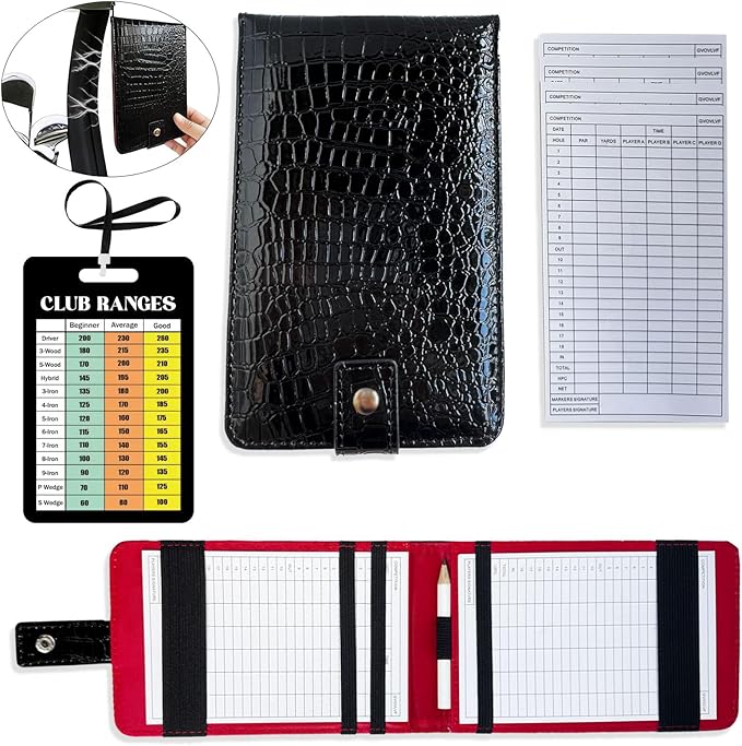 Magnetic Golf Scorecard Holder 3 in 1 - The Ultimate Golf Gift for Men, Magnetic Leather Yardage Book Cover with Secure Back Pocket Fit