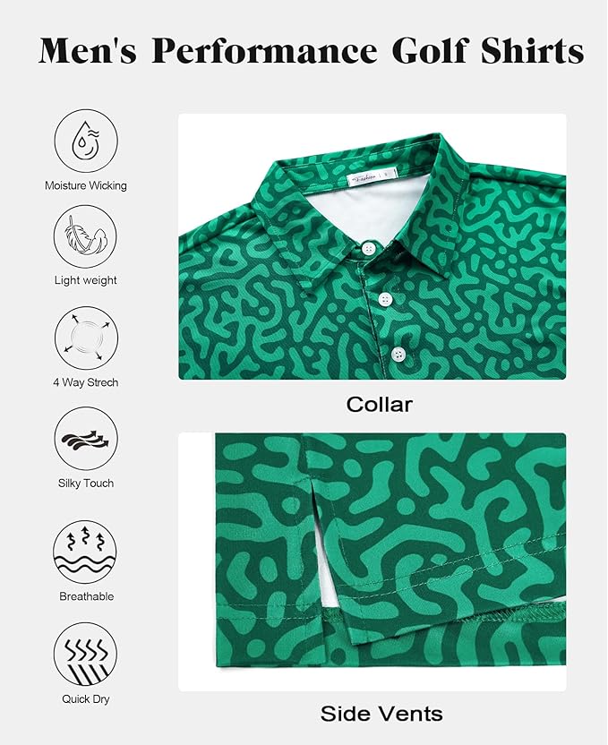 zeetoo Men's Polo Shirts Hawaiian Golf Polos Shirts Short Sleeve Performance Moisture Wicking Mens Golf Shirts