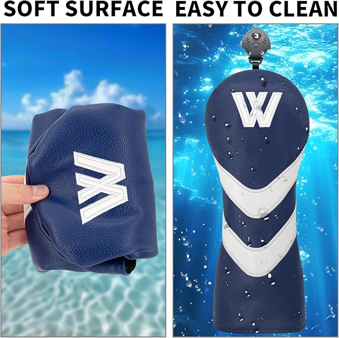 Golf Head Cover Golf Club Blue Leather Headcovers Set Fits Driver Fairway Wood Hybrid Utility Putter Iron Wedge Headcover.