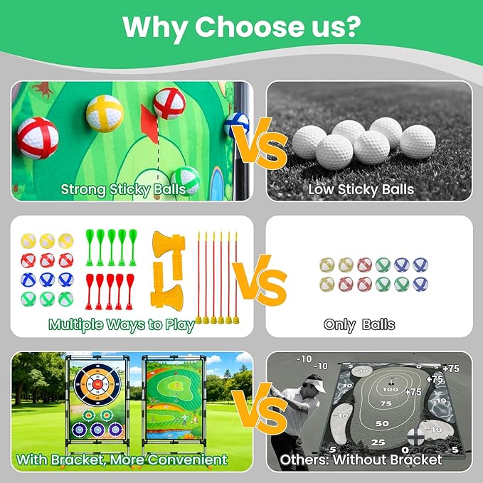 Golf Chipping Game Set with Stand,5-in-1 Portable Backyard Double-Sided Hitting Mat,with Sticky Balls,Archery,Axe & Dart,Golf Games for Family,Friends & Golfers,Indoor,Outdoor,Party Fun