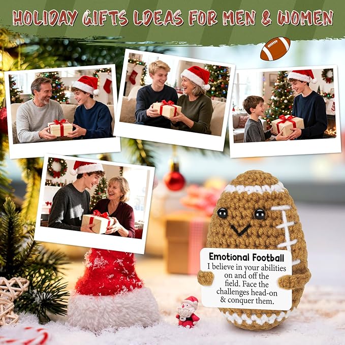 Funny Crochet Football Doll Inspirational Christmas Birthday Gifts for Women Men, Handmade Emotional Birthday Present for Men Dad Colleague Boss Employees Friend Brother Son Mom Sister